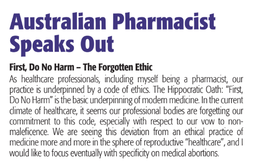 AUSTRALIAN PHARMACIST SPEAKS OUT